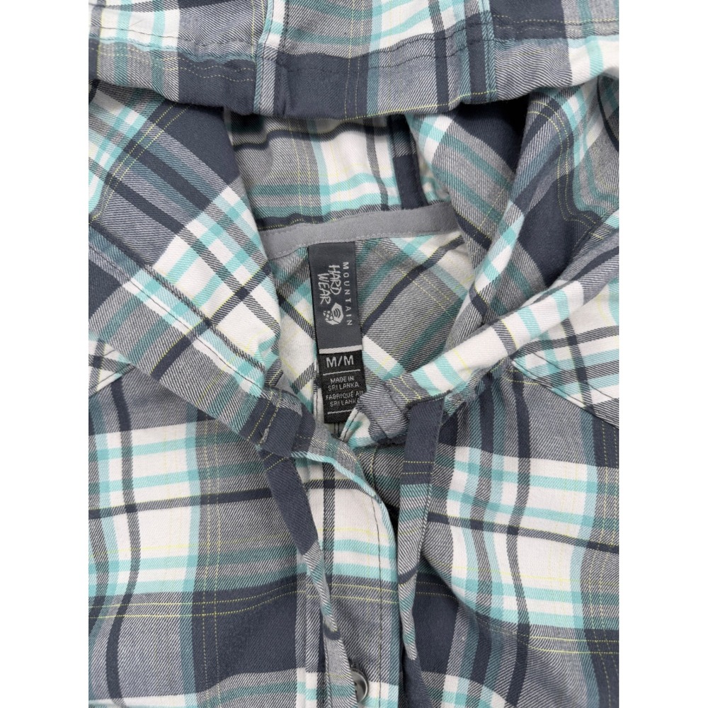 Mountain Hardwear Womens Plaid Hooded Flannel‎ Shirt Gray Teal Stretch Medium - Picture 3 of 8